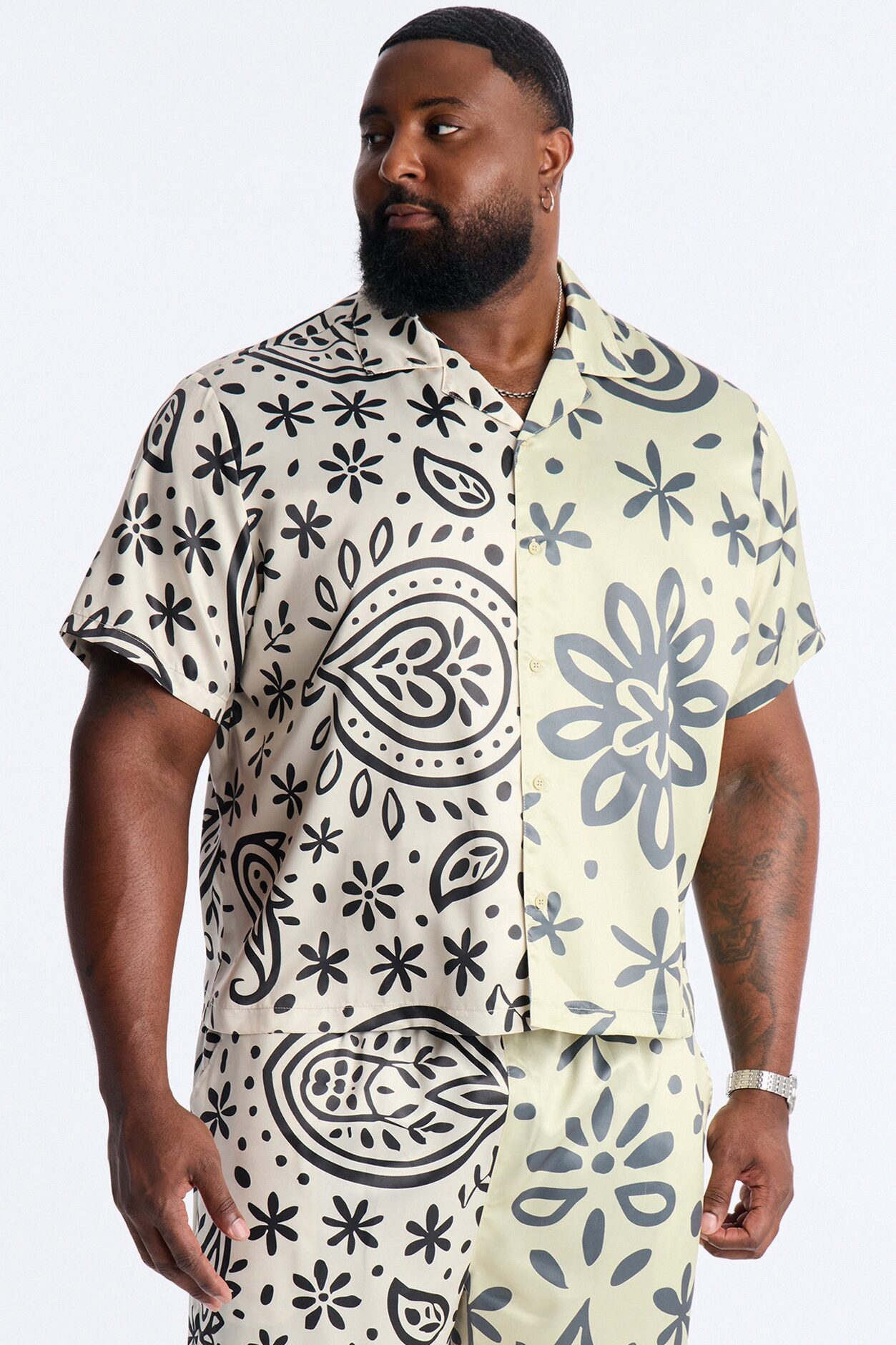 Noxos Cuban Collar Button Up Shirt - Natural