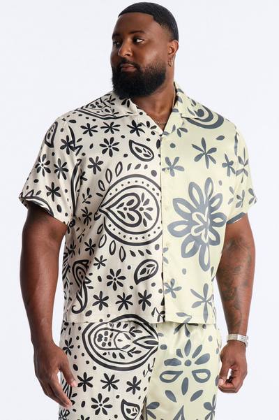 Noxos Cuban Collar Button Up Shirt - Natural