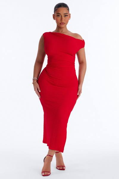 Bridget Textured Midi Dress - Red
