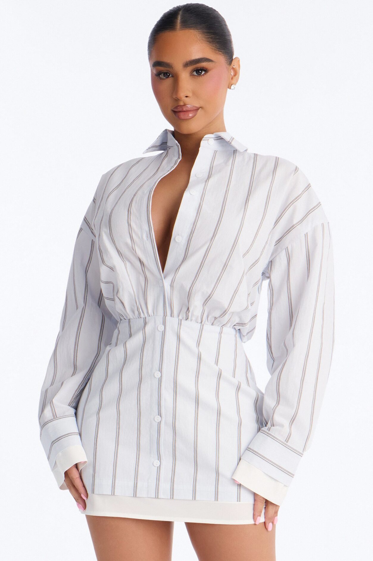 Halle Striped Nylon Mini Dress - Light Blue
