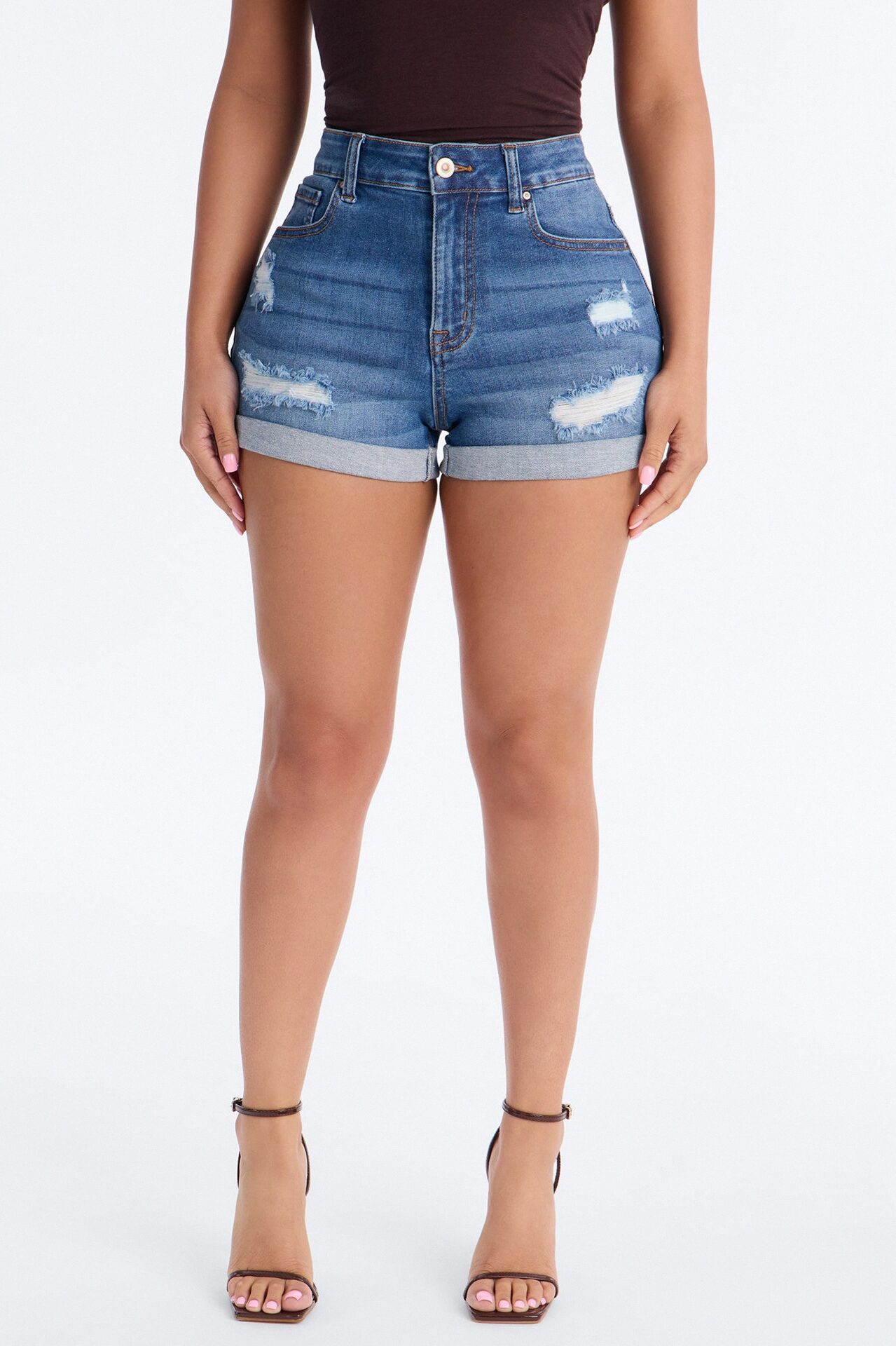 Seacliff High Rise Stretch Denim Shorts - Medium Wash