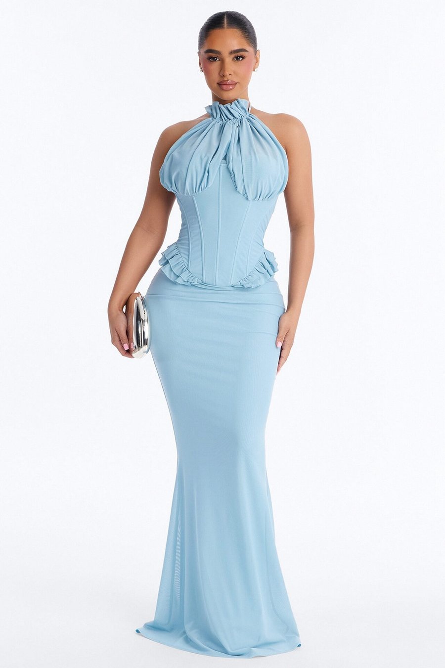 Vintage Mood Mesh Maxi Dress - Blue