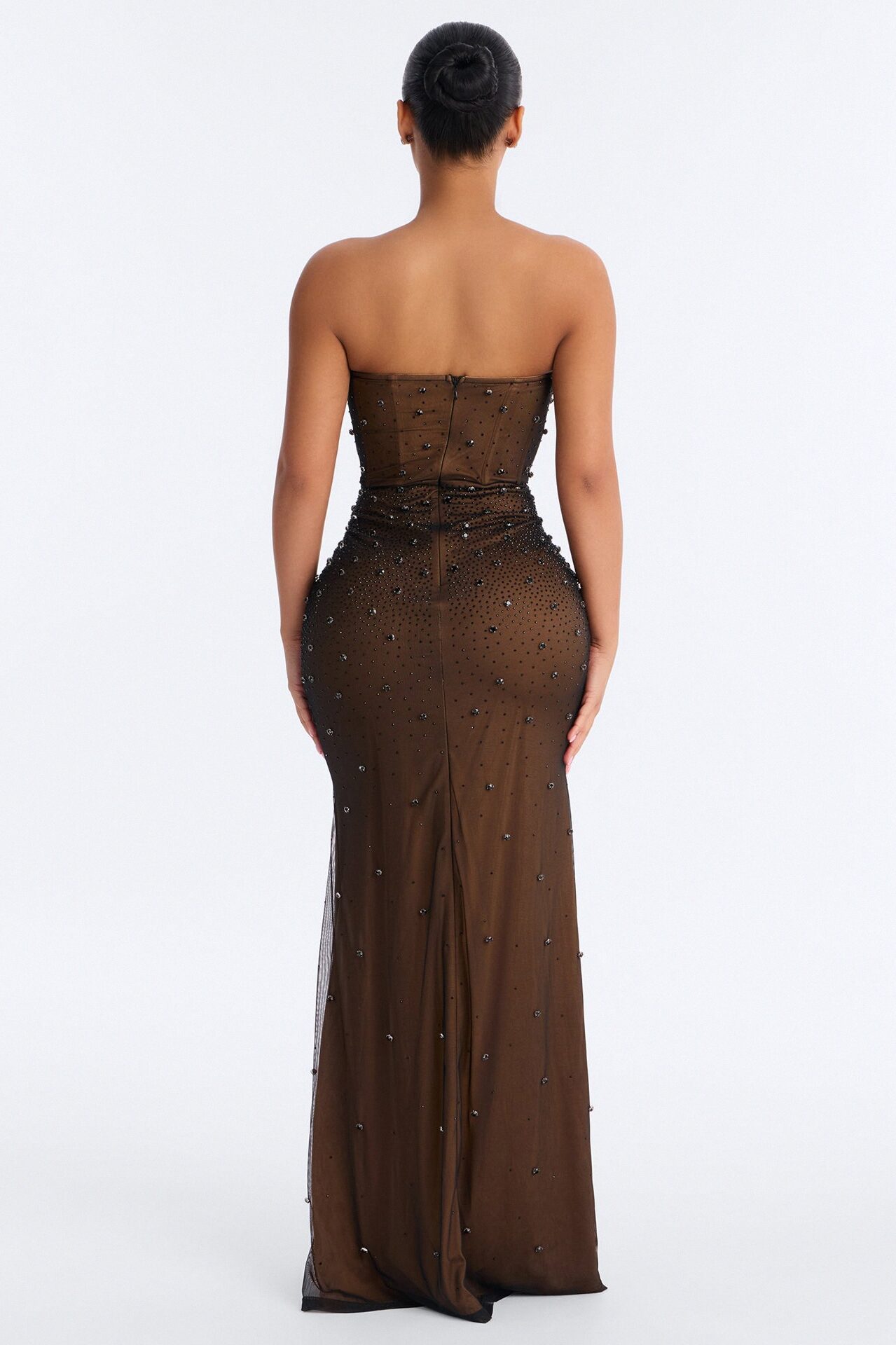 Zola Corset Rhinestone Mesh Gown - Black