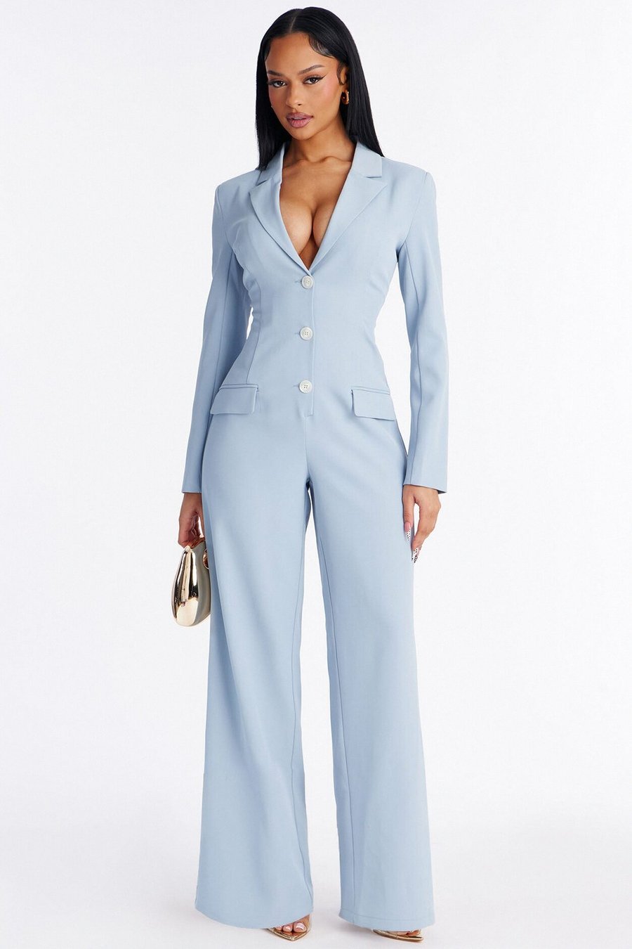Office Hours Wide Leg Jumpsuit - Blue