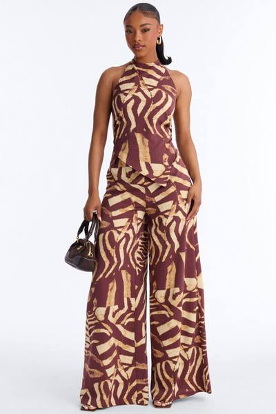 Mara Halter Wide Leg Jumpsuit - Brown/combo