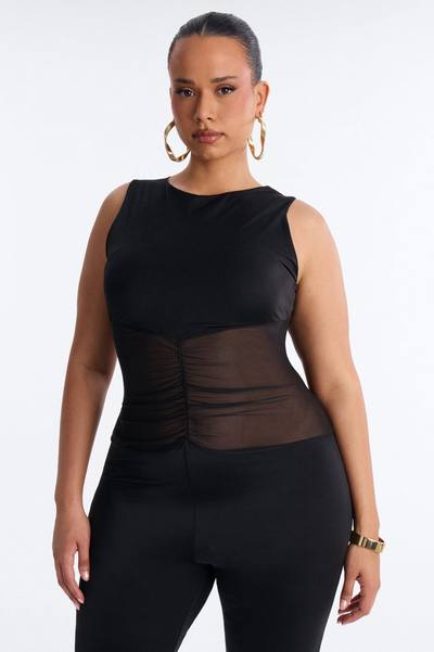 Rosina Ruched High Neck Flare Leg Jumpsuit - Black