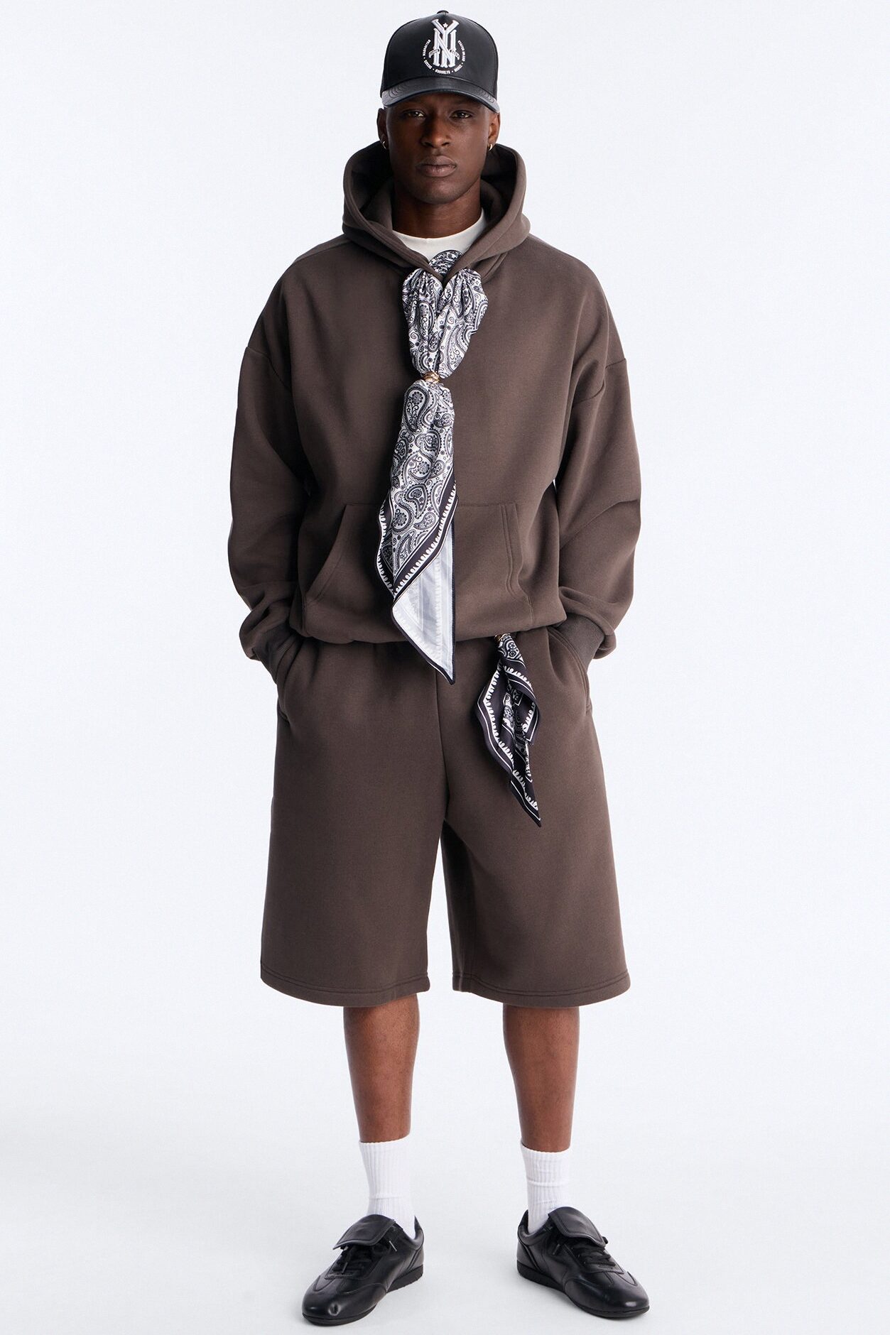 Oversized Bandana Scarf Duo Hoodie - Brown