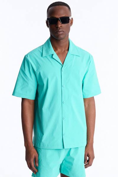 Montez Cuban Collar Button Up Shirt - Teal