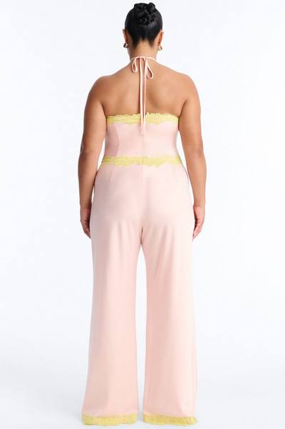 Sweet Satin Lace Trim Jumpsuit - Pink/combo