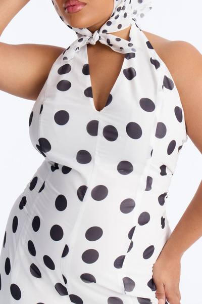 Bella Polka Dot Chiffon Headscarf And Jumpsuit - White/Black