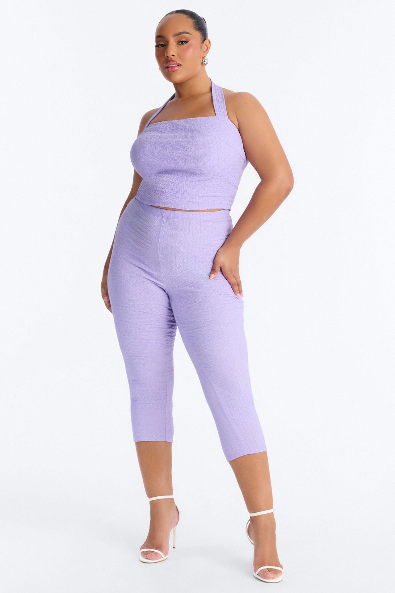 Delilah Textured Halter Capri Pant Set - Lavender