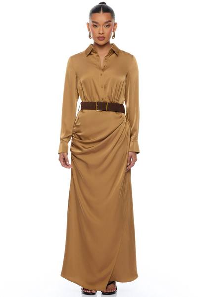 Dillion Belted Satin Maxi Dress - Bronze