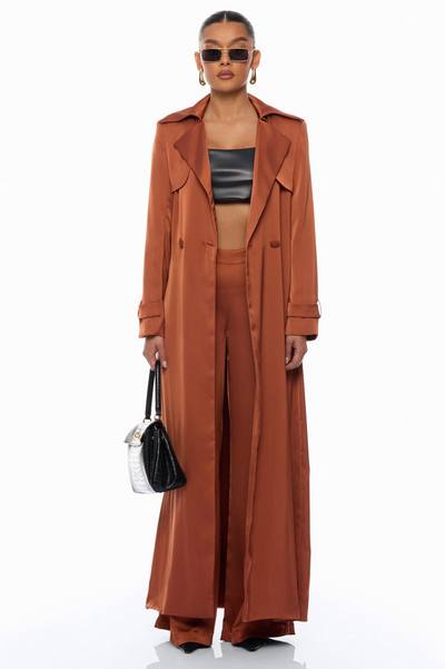 Gabriella Satin Trench Coat And Pant Set - Bronze