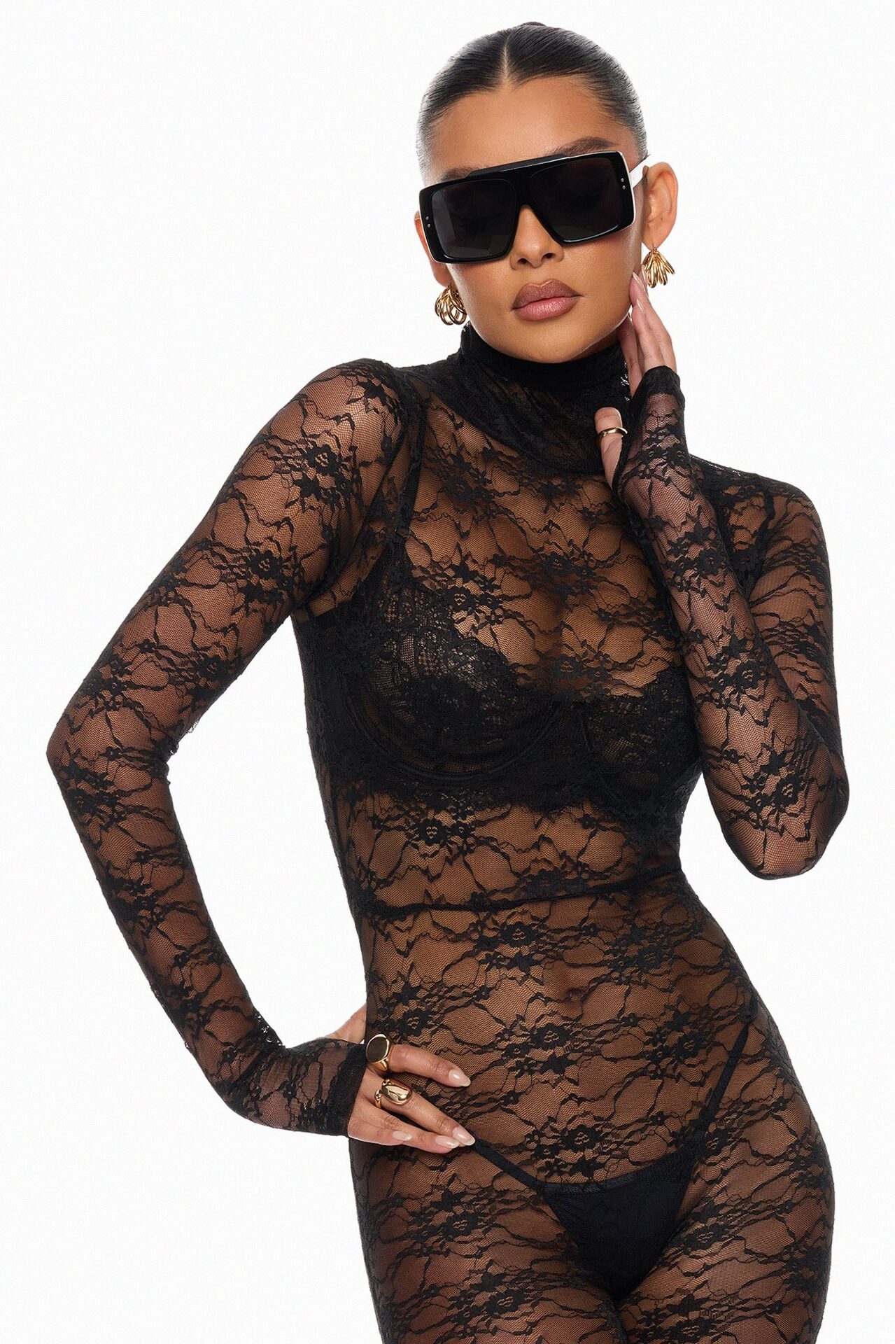 Gabriette Sheer Lace Jumpsuit - Black