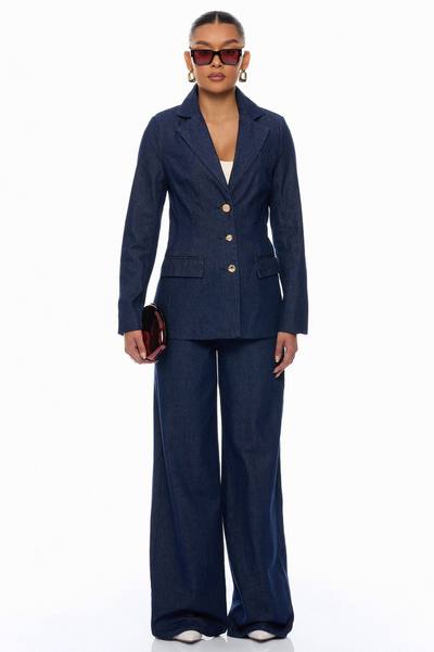 Odette Denim Blazer Wide Leg Pant Set - Dark Wash