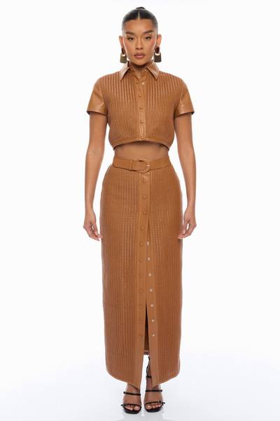 Hailey Faux Leather Belted Maxi Skirt - Cognac