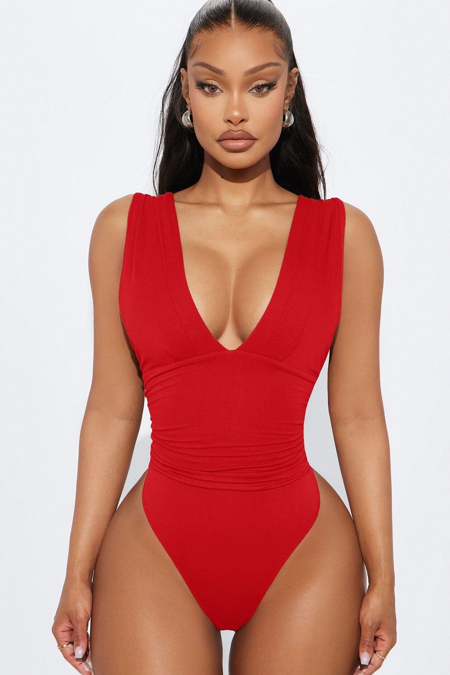 Cabana Girl Ruched V-Neck Bodysuit - Chocolate