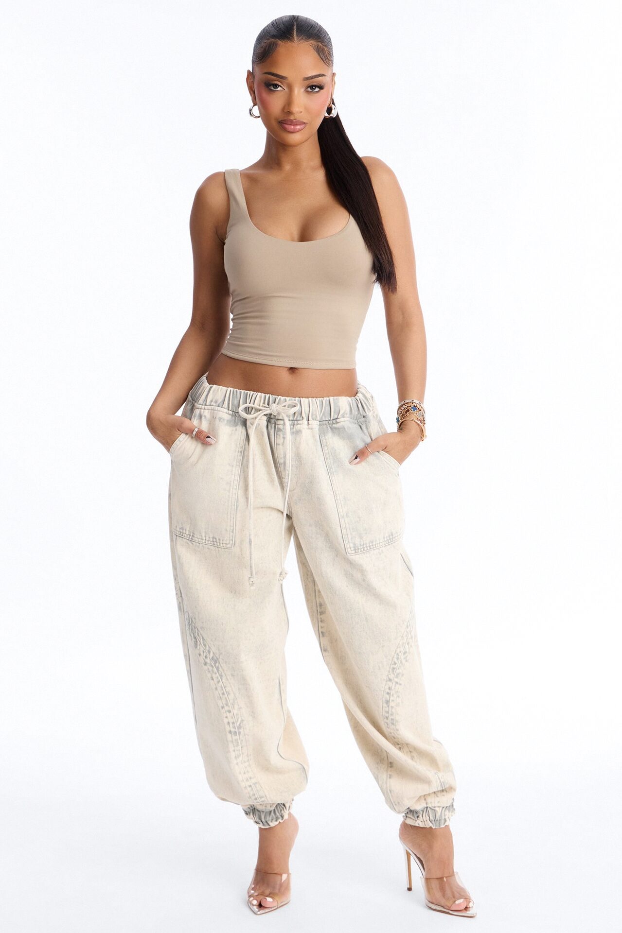 Alicia Washed Jogger Twill Pant - Stone