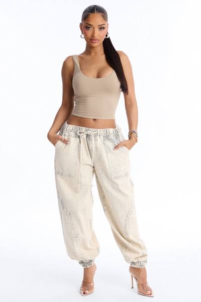 Alicia Washed Jogger Twill Pant - Stone