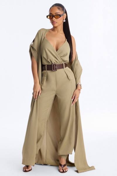 Gemma Jumpsuit And Long Jacket 2 Piece Set - Olive
