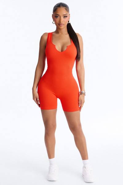 Weekend Errands Seamless Biker Short Romper - Red