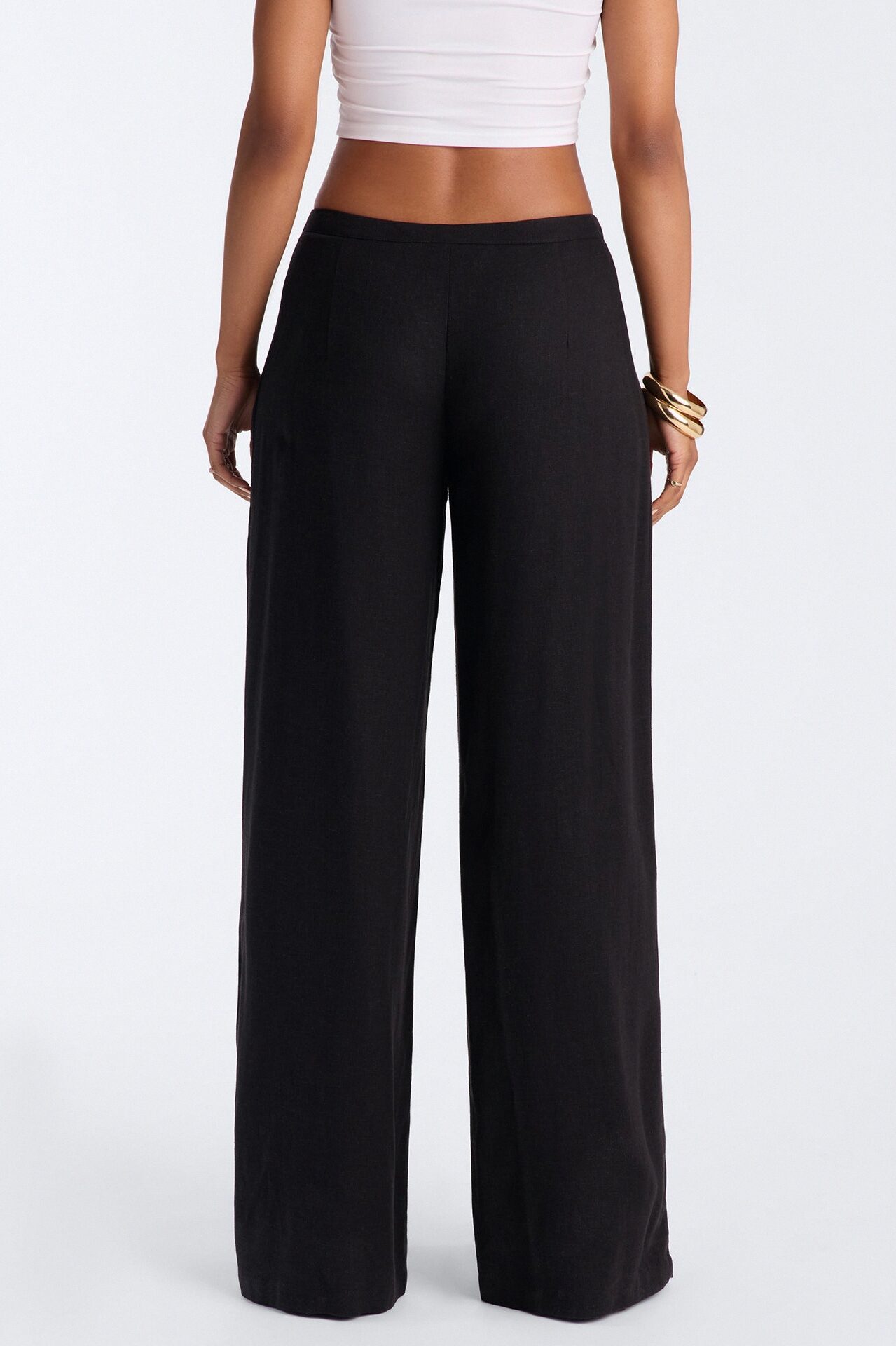 Gracie Low Rise Pleated Linen Wide Leg Trouser 33″ - Black