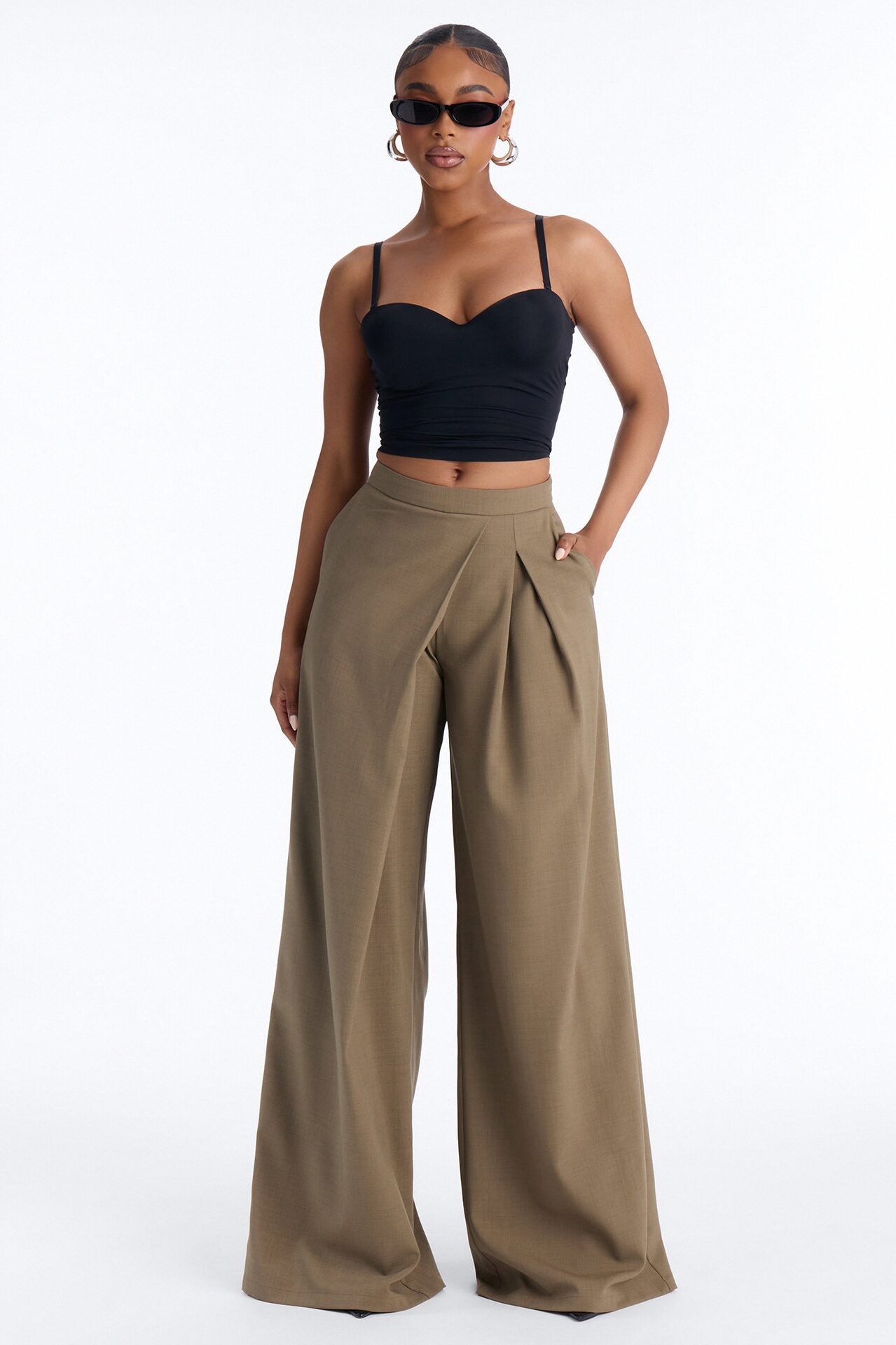 Tall Tiana Pleated Wrap Waist Wide Leg Trouser - Caffe