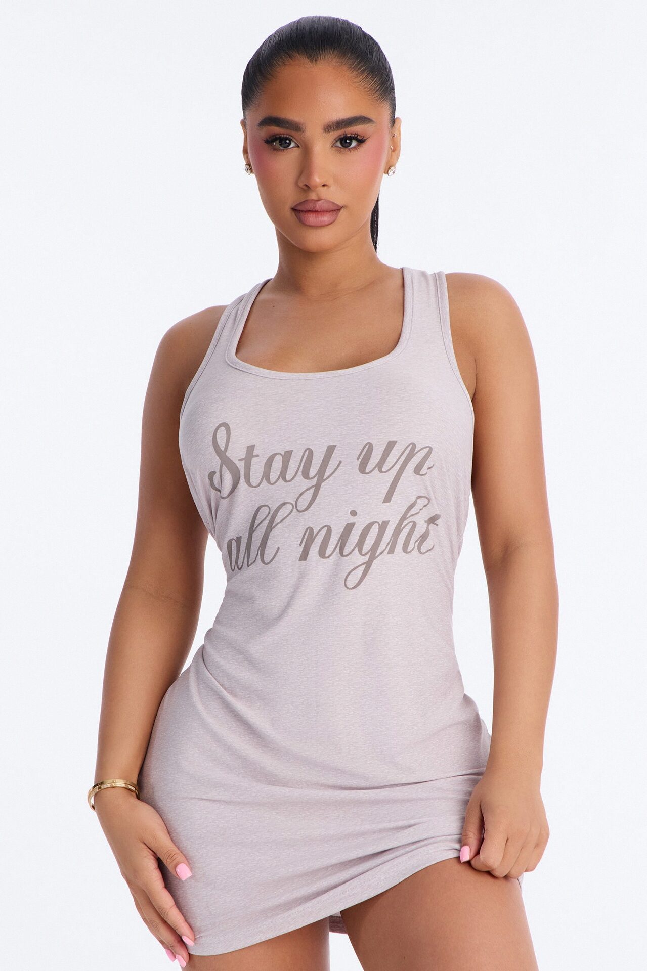 Stay Up All Night PJ Sleep Dress - Heather Grey