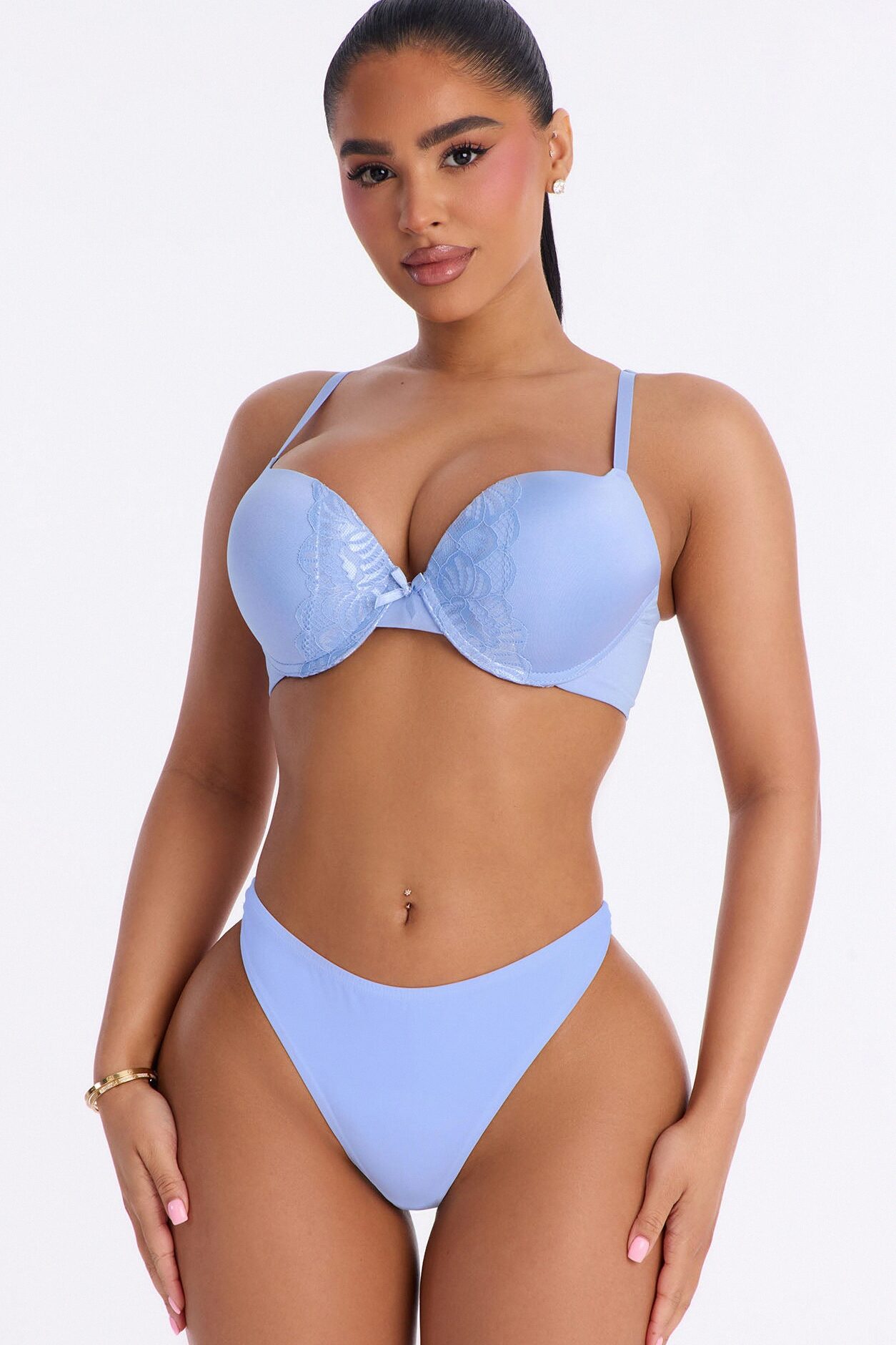 Cute and Lacey Shine Push Up Demi Bra - Blue