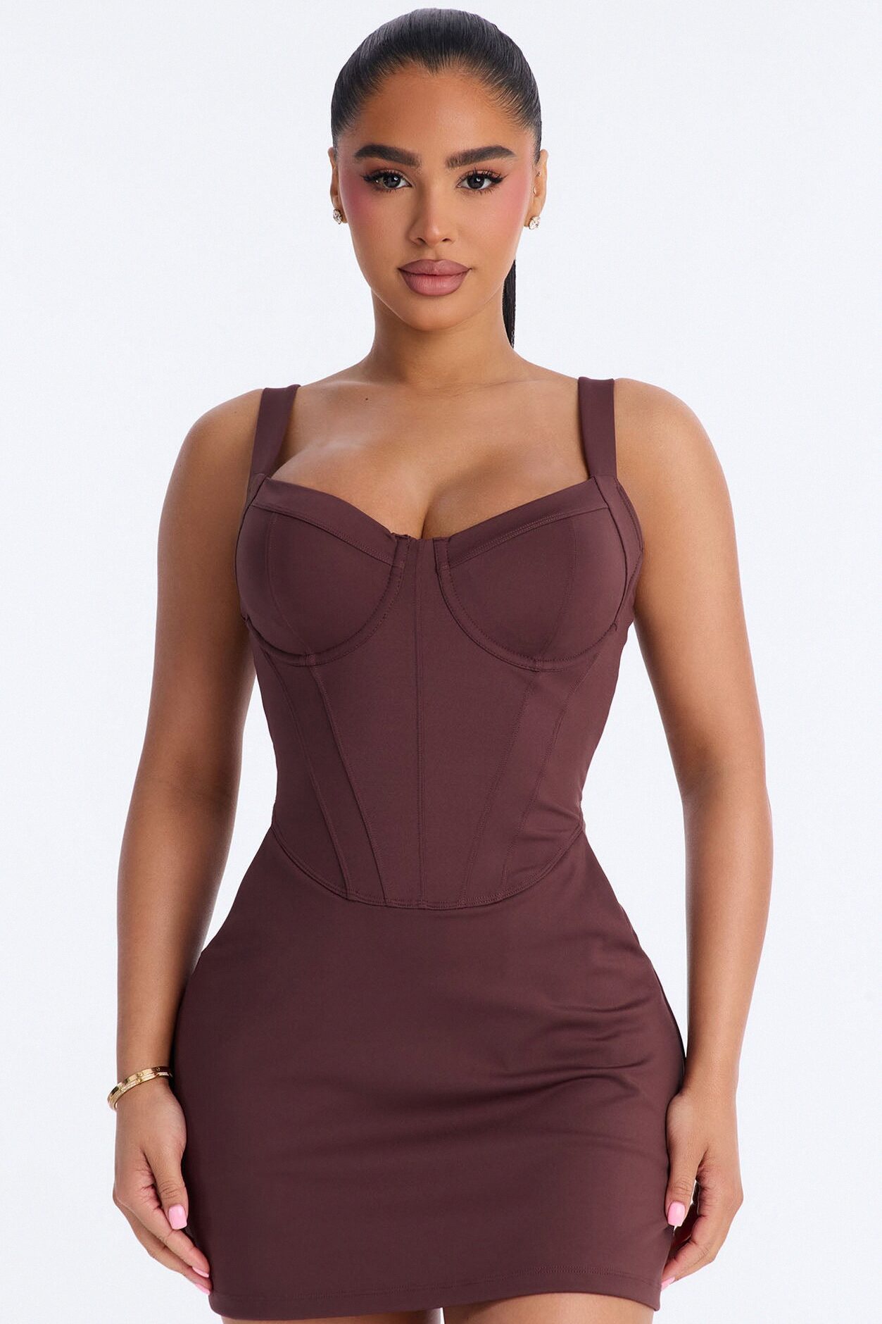 Delvina Snatched Sculpting Underwire 1 Piece Swimsuit Dress - Chocolate