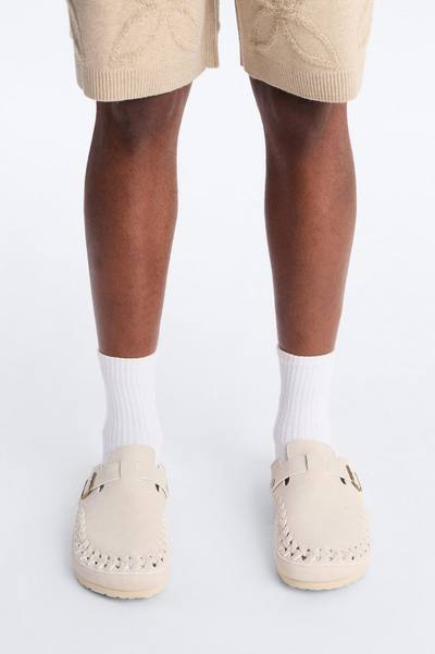 Woven Faux Suede Slip On Mule - White