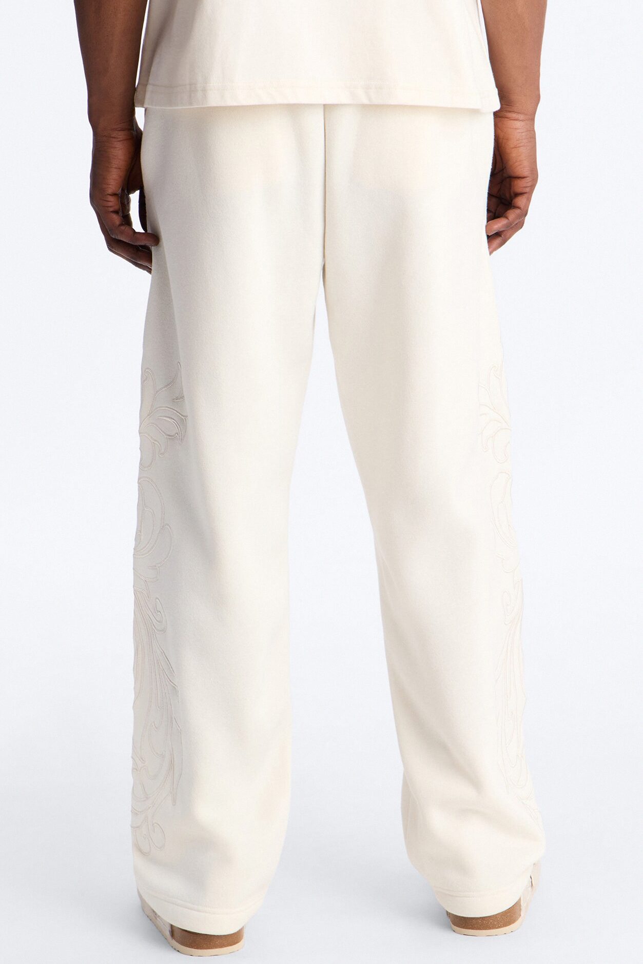 Embroidery Fleur Straight Sweatpants - Cream