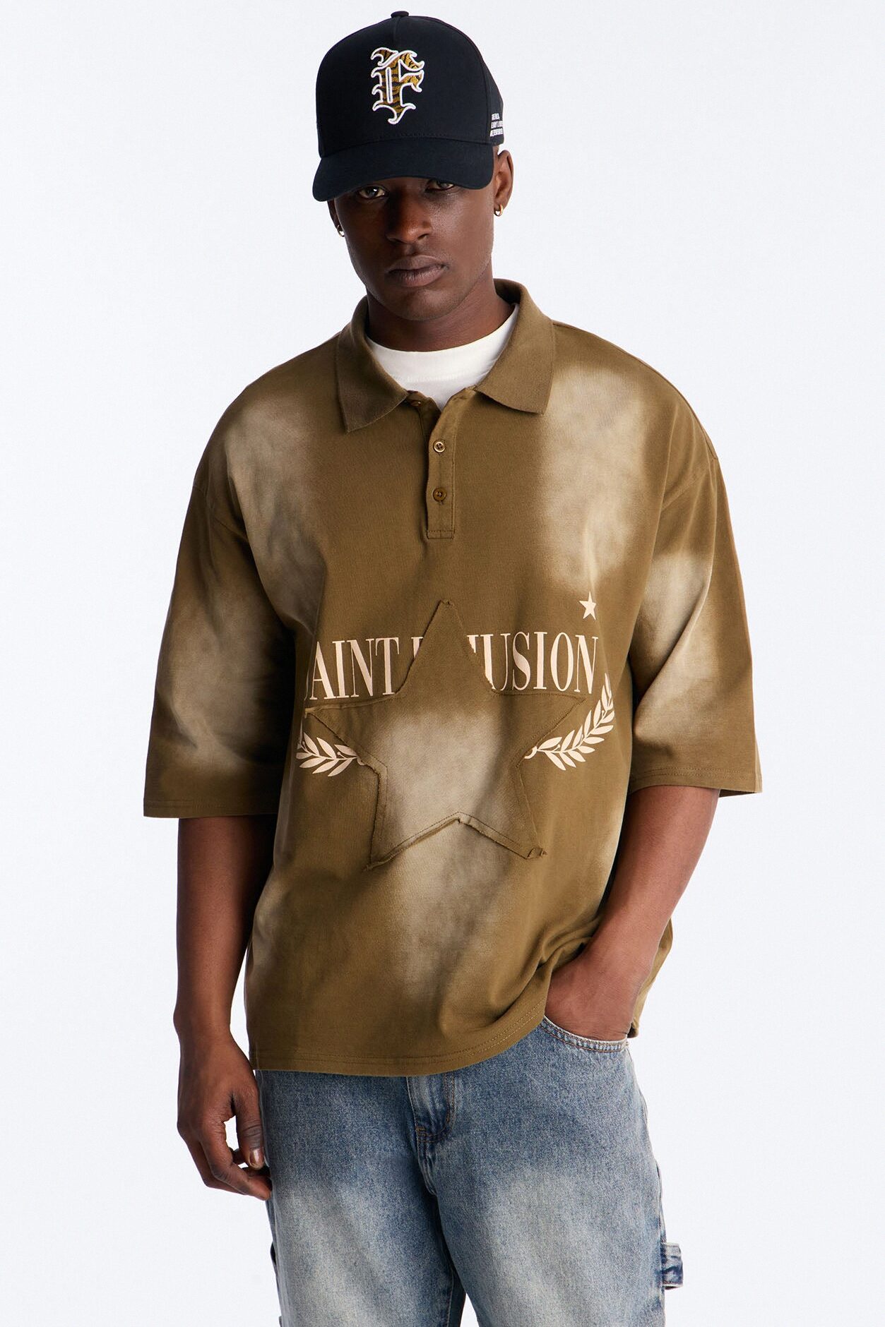 Stars And Saints illusion Short Sleeve Knit Polo - Brown