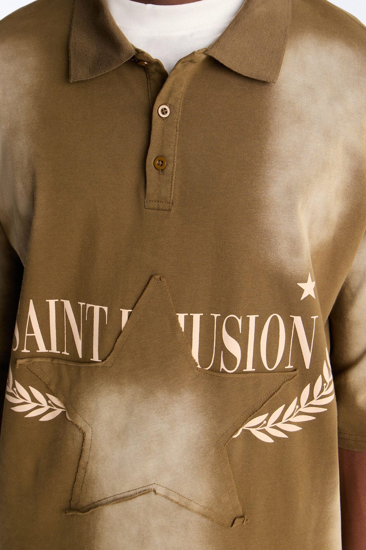 Stars And Saints illusion Short Sleeve Knit Polo - Brown