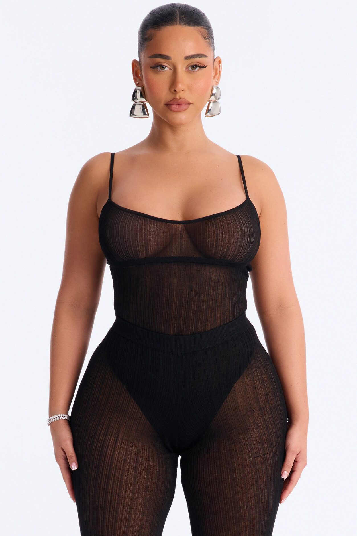Sienna Sheer Knit Bodysuit - Black