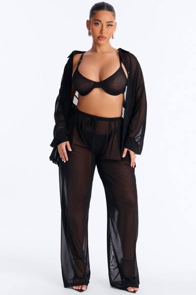 Staying In Mesh Pleated Wide Leg Pant - Black