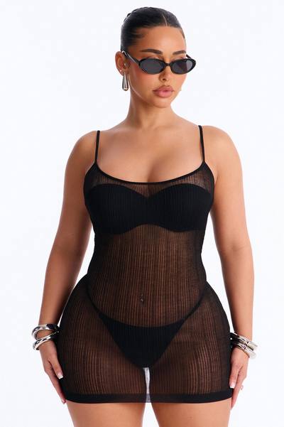 Sienna Sheer Knit Mini Dress - Black