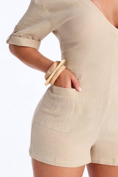 Meg Casual Gauze Romper - Natural