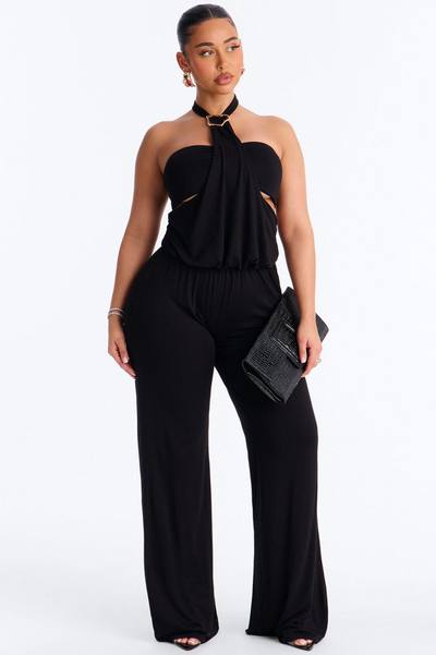 Mya High Neck Jumpsuit And Bandeau 2 Piece Set - Black
