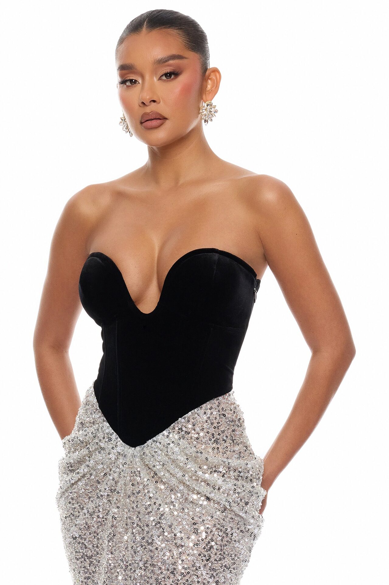 Diamonds Only Sequin Gown - Silver/Combo
