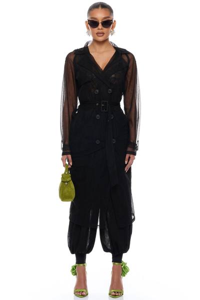 Karlee Tulle Trench Coat - Black