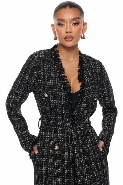 Sweet Edge Tweed Long Cardigan - Black/combo