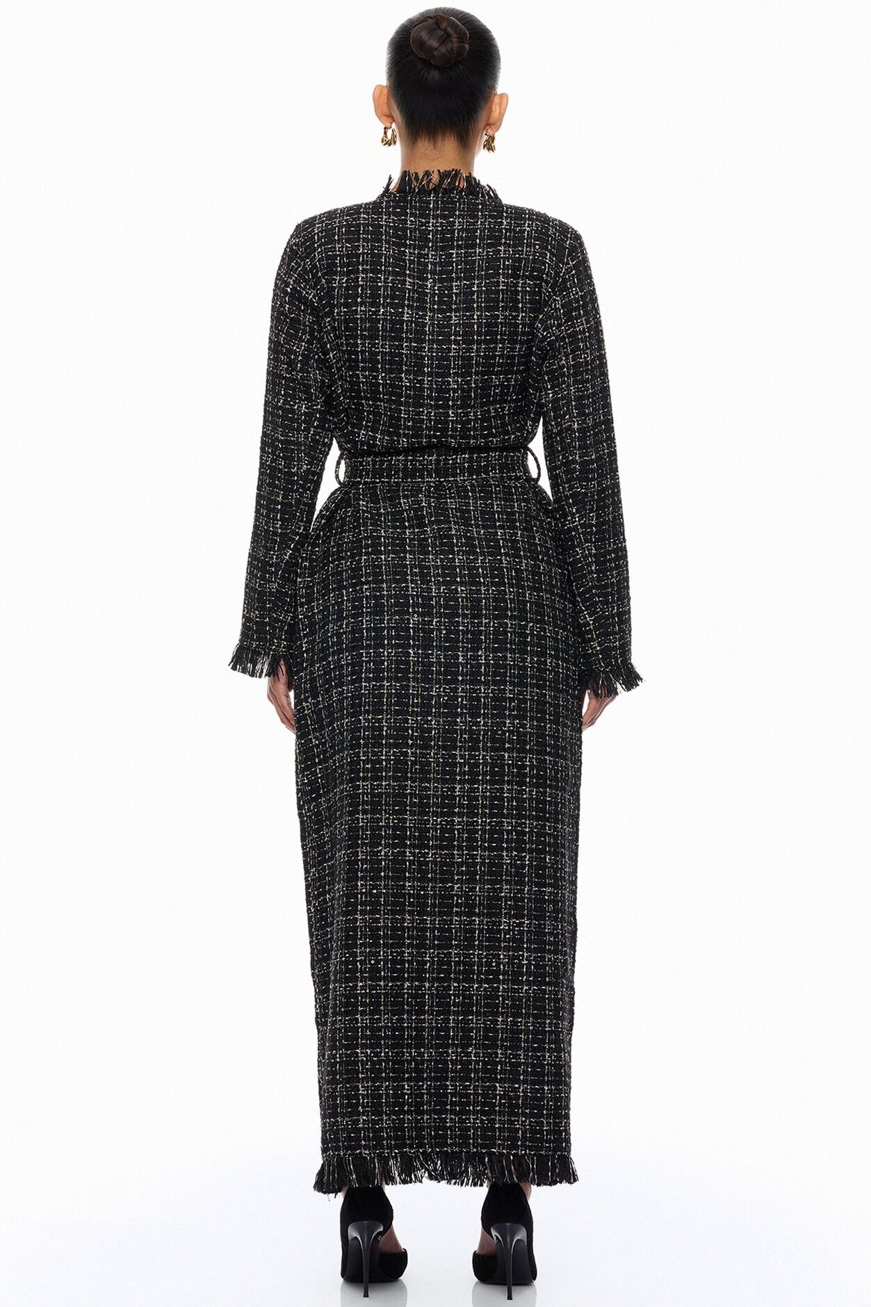 Sweet Edge Tweed Long Cardigan - Black/combo