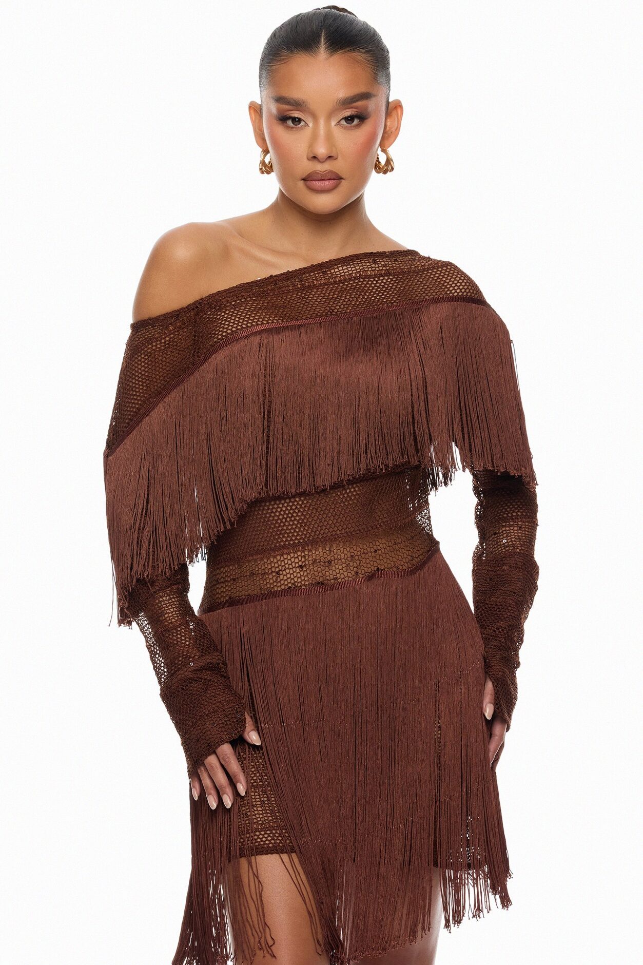 Jayde Fringe Mini Dress - Brown