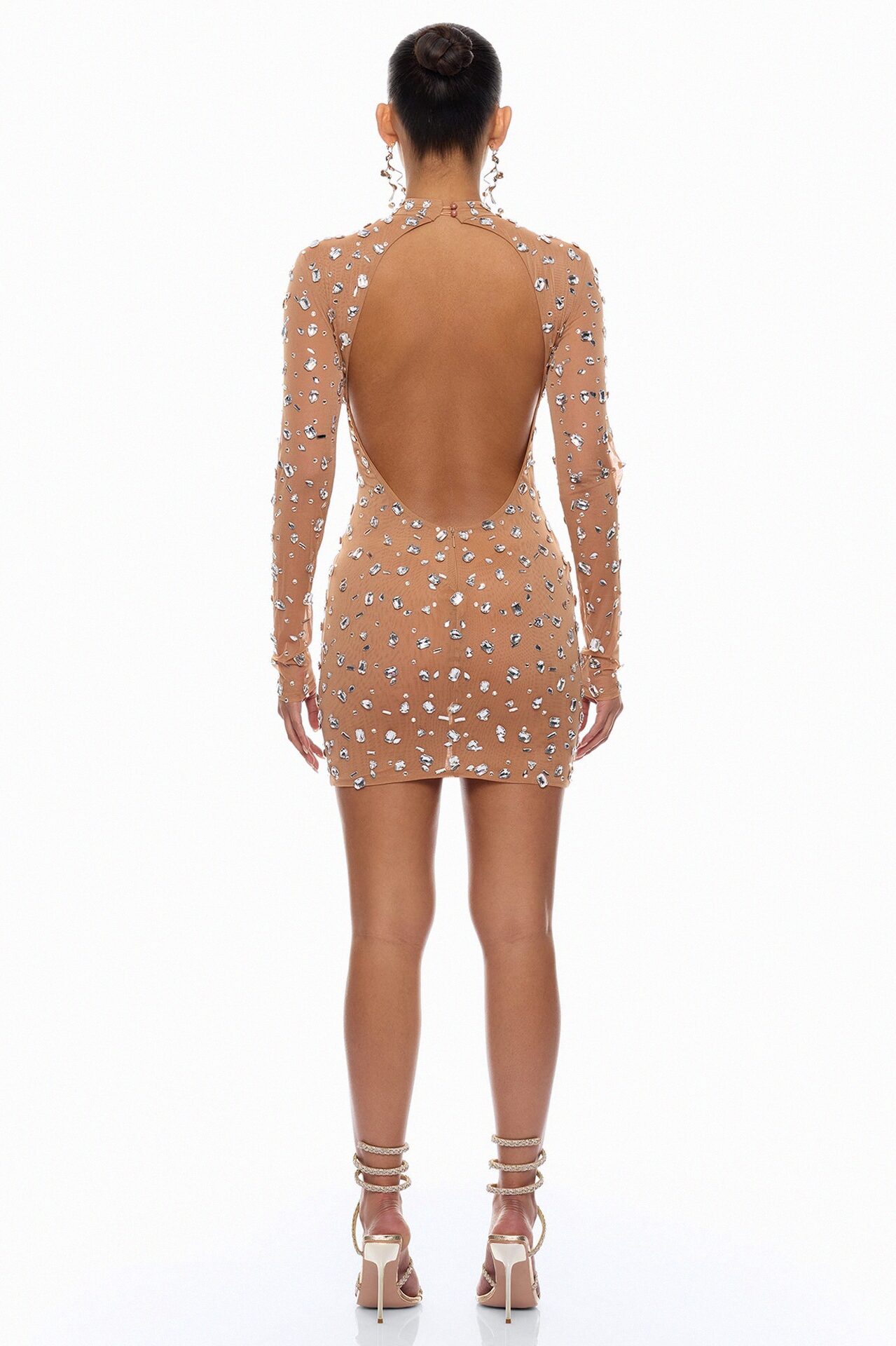 Natasha Rhinestone Drape Mini Dress - Nude