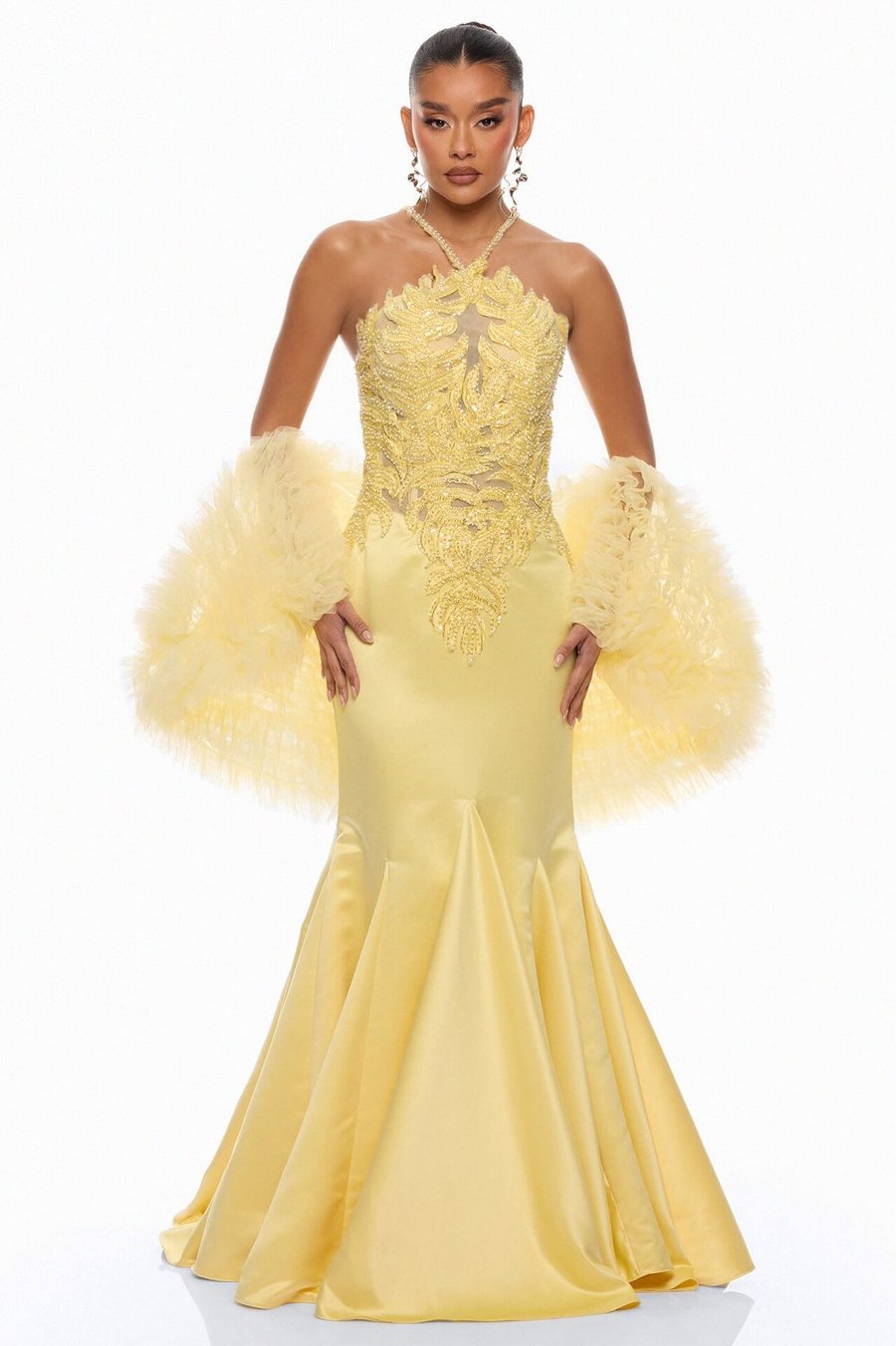 Pure Glamour Embellished Mermaid Gown - Yellow