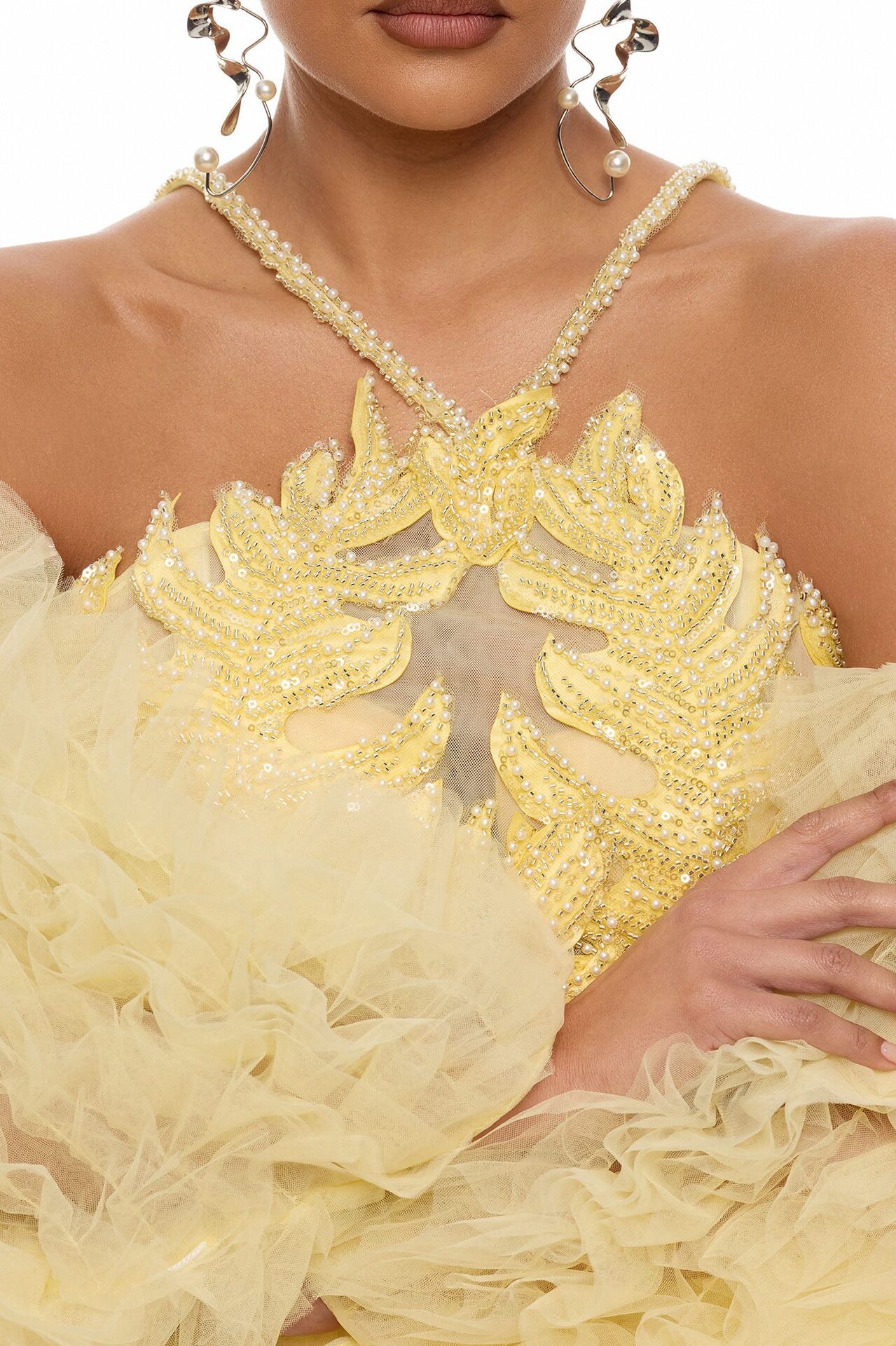 Pure Glamour Embellished Mermaid Gown - Butter Yellow