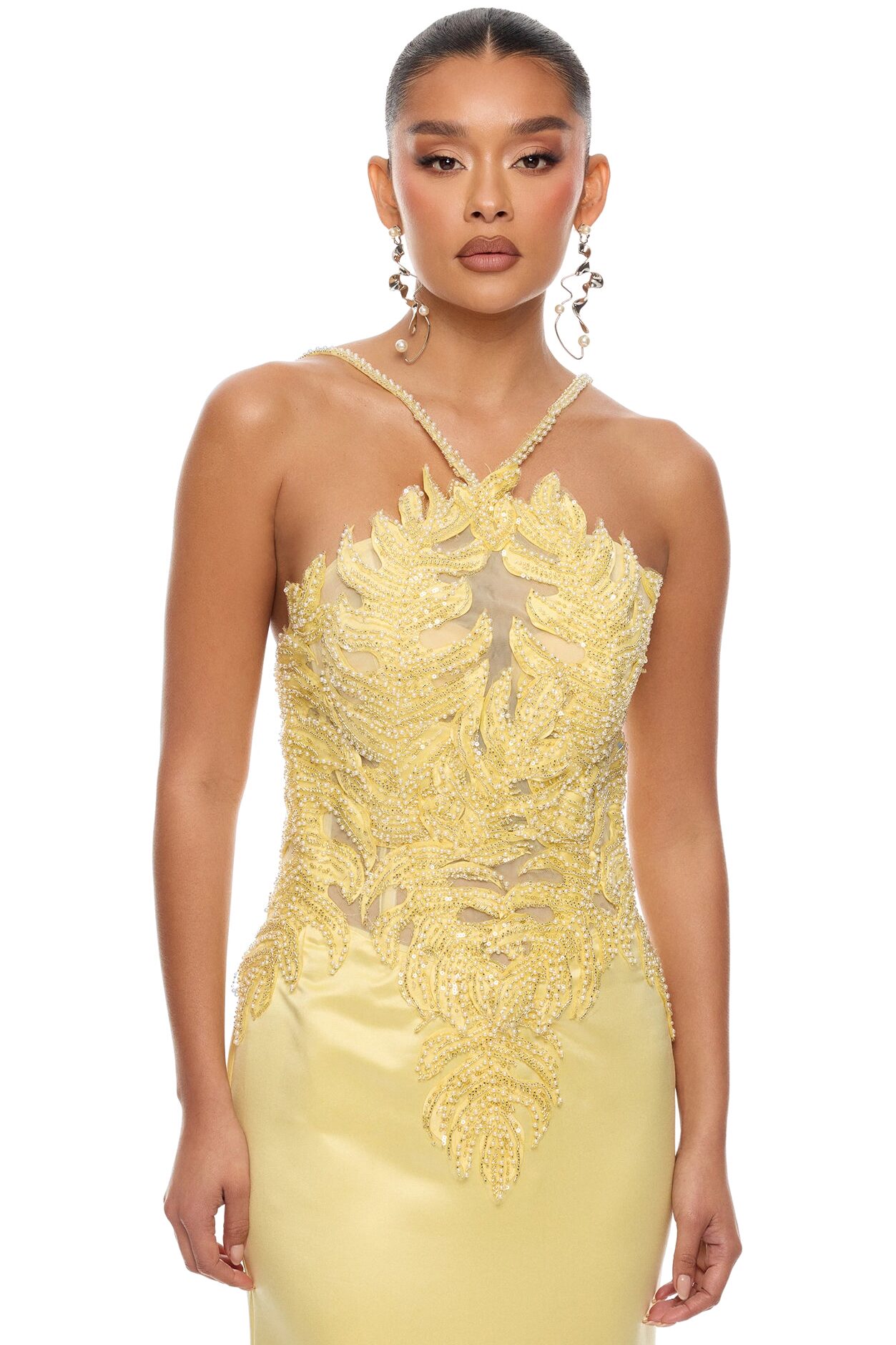 Pure Glamour Embellished Mermaid Gown - Butter Yellow