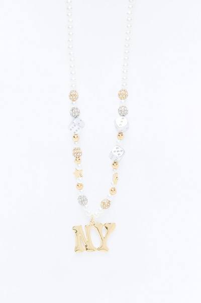 New York Pendant Pearl Necklace Set - Gold