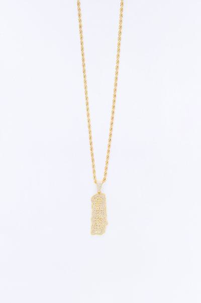 Saint Script Vertical Iced Pendant Necklace - Gold